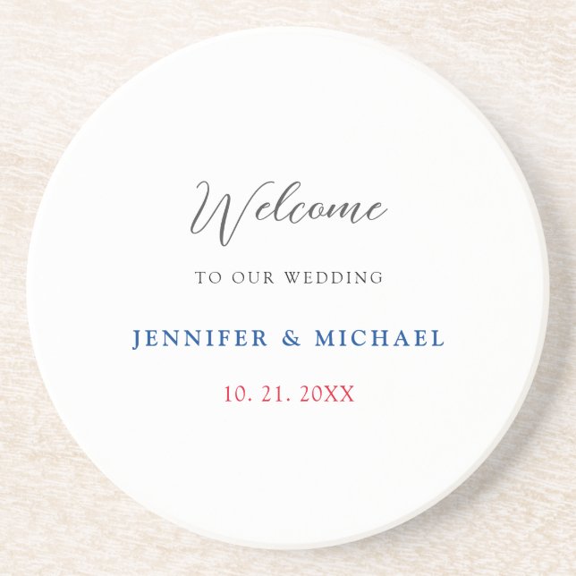 Posavasos Boda de bienvenida elegante en blanco y negro (Frente)