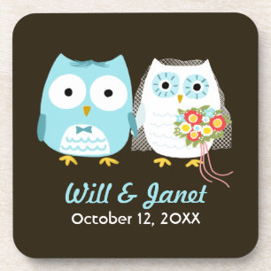 Posavasos Boda de Búhos - Novia y Novio con Texto Personaliz