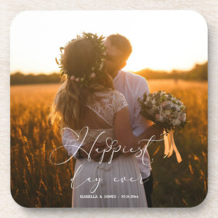 Posavasos Boda de caligrafía elegante en el día más feliz