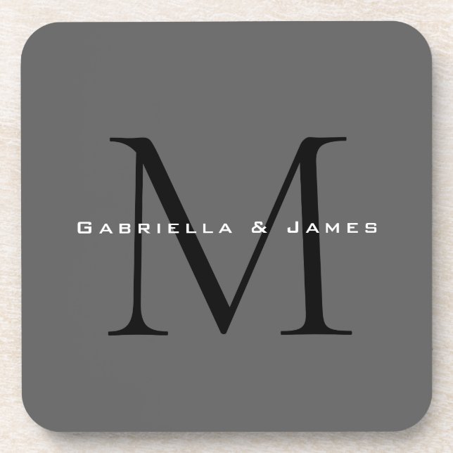 Posavasos Boda de caligrafía gris negro monogramado (Frente)