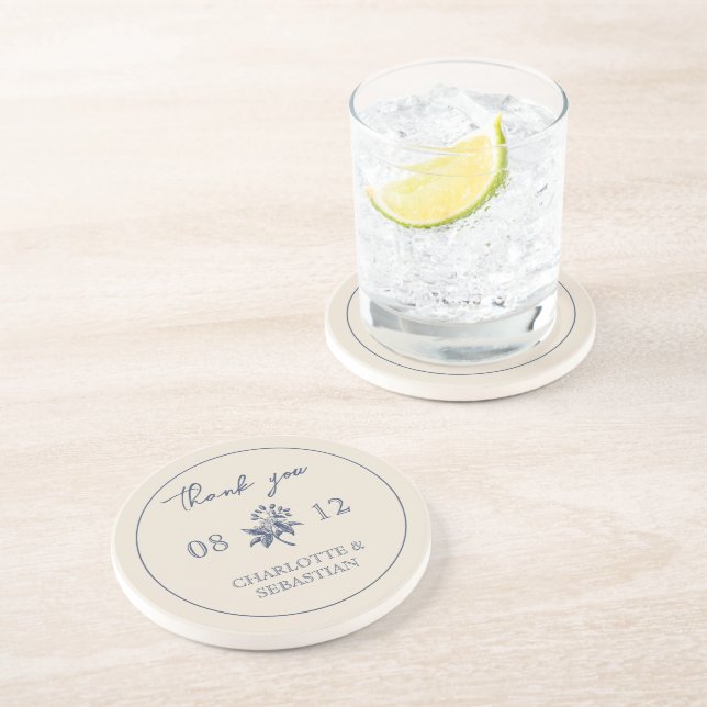 Posavasos Boda de flores azules de época (Lado)