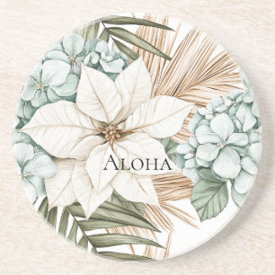 Posavasos Boda de flores blancas azules tropicales