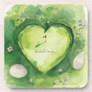 Posavasos Boda de golf campo de golf con forma de corazón
