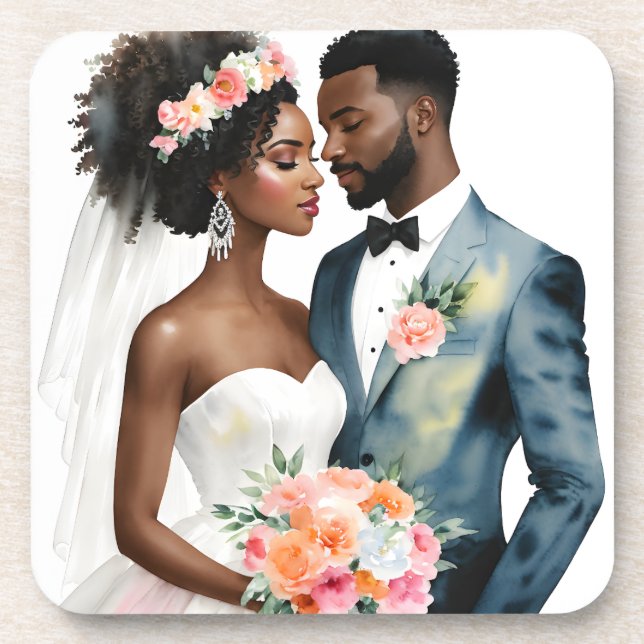 Posavasos Boda de la pareja de novias afroamericana (Frente)