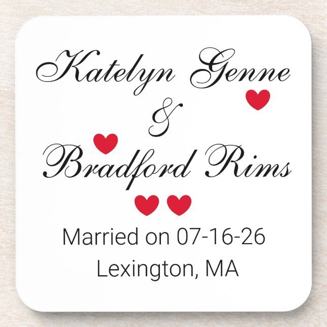 Posavasos Boda de letras elegantes (Frente)