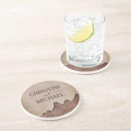 Posavasos Boda de montaña marrón de papel rústico vintage