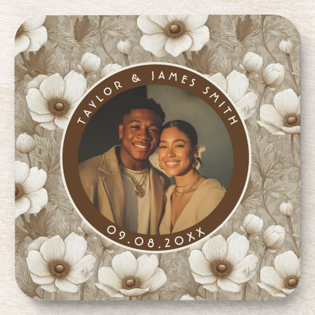 Posavasos Boda de Playa con Tema de Anémonas Felices (Frente)
