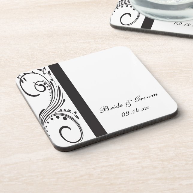 Posavasos Boda de Swirls en blanco y negro (Lado Izquierdo)