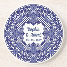 Posavasos Boda de Talavera Azul Mexicana