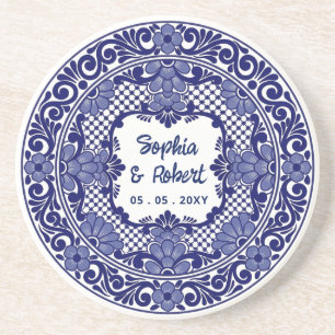 Posavasos Boda de Talavera Azul Mexicana