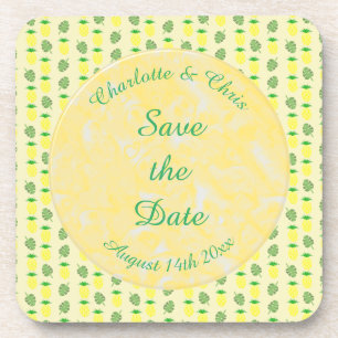 Posavasos Boda de verano tropical Piña y hojas de palmera