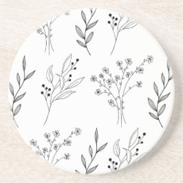 Posavasos Boda del Boho floral blanco y negro