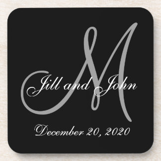 Posavasos Boda elegante gris negra del monograma
