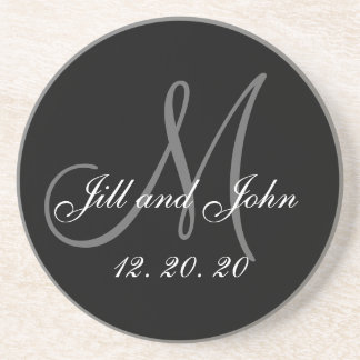 Posavasos Boda elegante gris negra del monograma