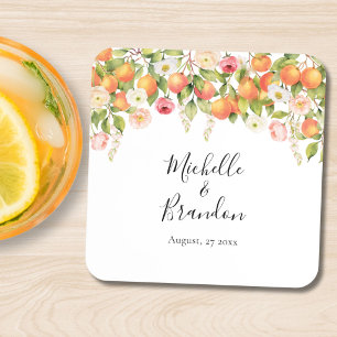 Posavasos Boda elegante naranja acuarela personalizada
