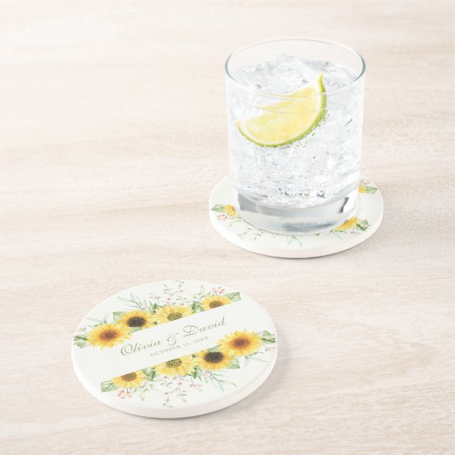 Posavasos Boda Encantadora con Girasoles Rústicos (Lado)