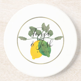Posavasos Boda Falso Oro Limoncello Lima Limón Acuarela