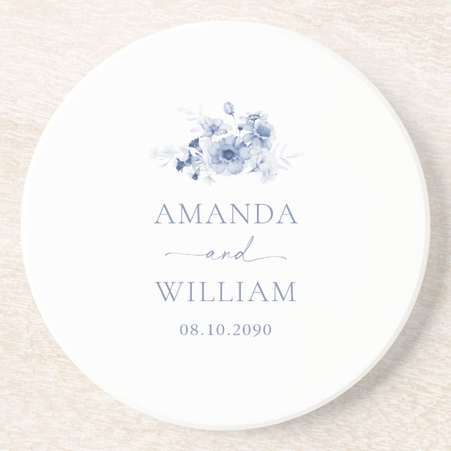 Posavasos Boda Floral Azul Dusty (Frente)