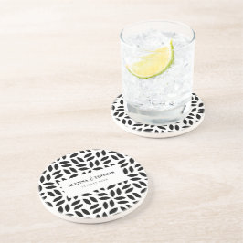Posavasos Boda floral geométrica de negro y blanco con clase
