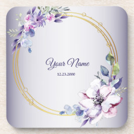 Posavasos Boda geométrica floral acuarela dorada púrpura