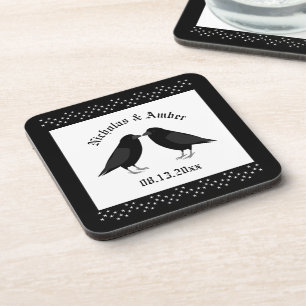 Posavasos Boda Gótica Cuervos Besándose Personalizado