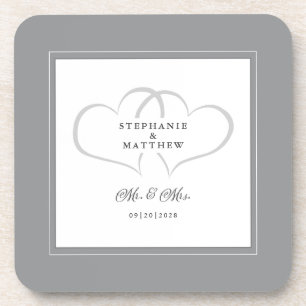 Posavasos Boda Gris y Blanco Sr y Sra Elegante Chic Corazone