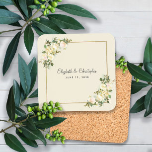 Posavasos Boda Novia Novio Nombres Fecha Elegante Chic Flora
