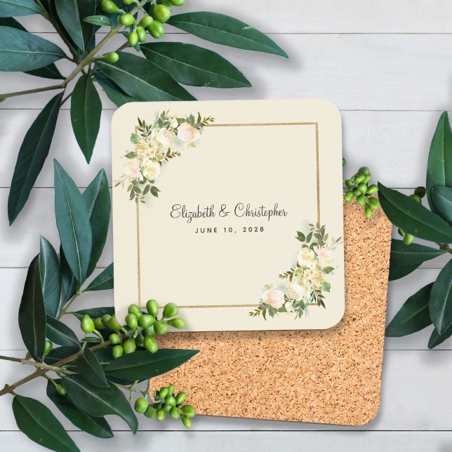Posavasos Boda Novia Novio Nombres Fecha Elegante Chic Flora (Subido por el creador)