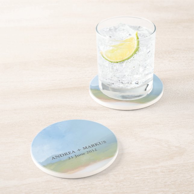 Posavasos Boda paisajístico con cielo azul (Lado)