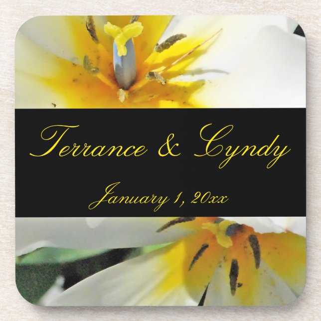 Posavasos Boda personal de Lilies Blancos Adentro (Frente)