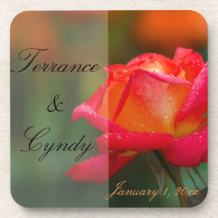 Posavasos Boda personal Rosa Roja y Amarilla