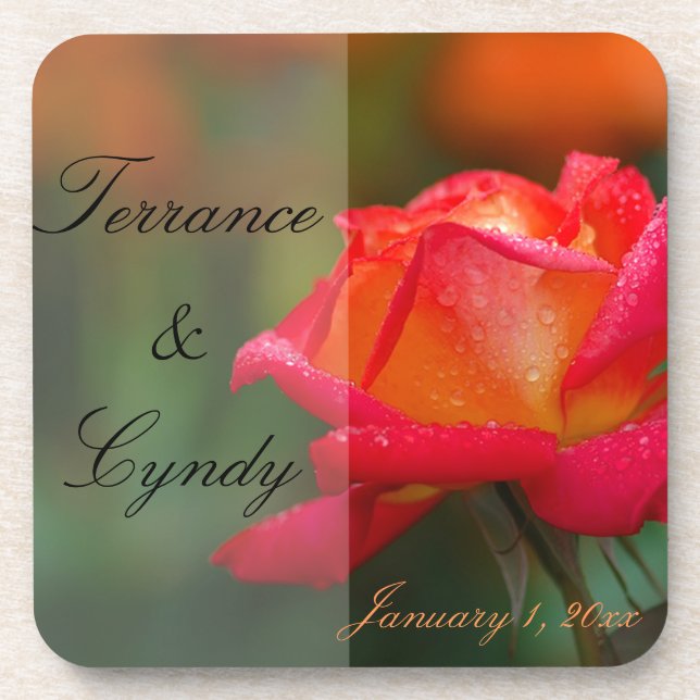 Posavasos Boda personal Rosa Roja y Amarilla (Frente)