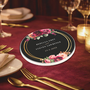 Posavasos Boda romántica elegante floral roja y oscura