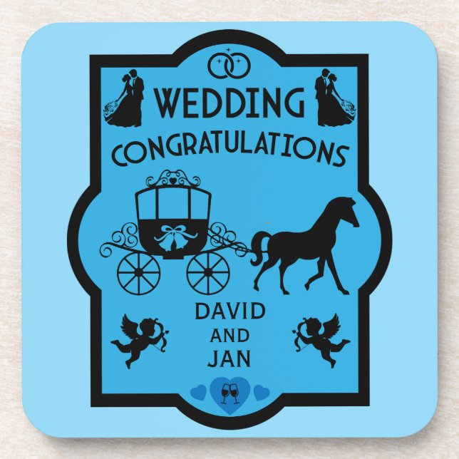 Posavasos Boda Romántico De Caballos Y Carros (Frente)
