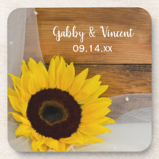 Posavasos Boda rústica de girasol y velo en el campo