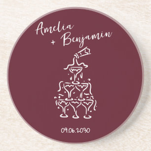 Posavasos Boda Torre de Champagne Retro Escrita a Mano