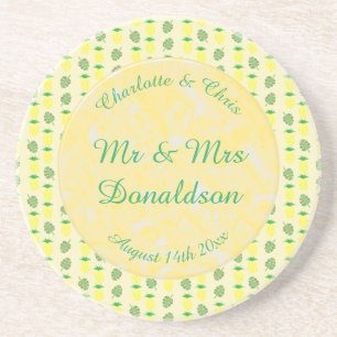 Posavasos Boda Tropical de Verano Piña y Hojas de Palma