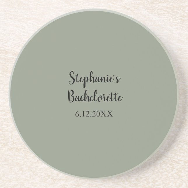 Posavasos Boda verde sabio Bachelorette Nombre Favor Regalo (Frente)