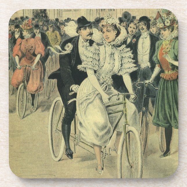 Posavasos Boda victoriana novia y bicicleta recién casada Gr (Frente)