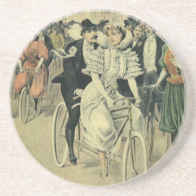 Posavasos Boda victoriana novia y bicicleta recién casada Gr (Frente)
