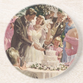 Posavasos Boda Vintage Novia Novio Recién Casados Cortan la