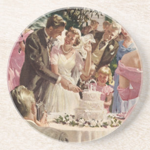 Posavasos Boda Vintage Novia Novio Recién Casados Cortan la