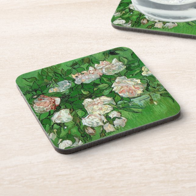 Posavasos Bodegón: Rosas rosadas de Vincent van Gogh (Lado Izquierdo)