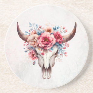 Posavasos Boho Chic Acuarela Floral Cráneo de Vaca