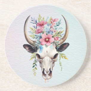 Posavasos Boho Chic Acuarela Floral Cráneo de Vaca