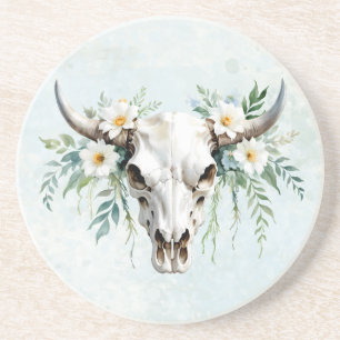 Posavasos Boho Chic Acuarela Floral Cráneo de Vaca