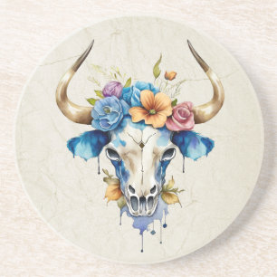 Posavasos Boho Chic Acuarela Floral Cráneo de Vaca
