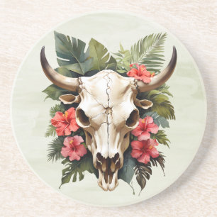 Posavasos Boho Chic Acuarela Floral Tropical Cráneo de Vaca