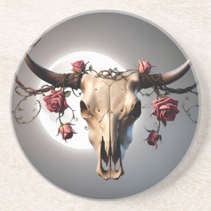 Posavasos Boho Chic Acuarela Romántica Floral Cráneo de Vaca