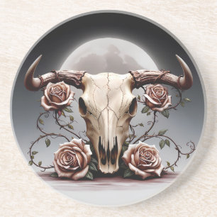 Posavasos Boho Chic Acuarela Romántico Floral Cráneo de Vaca
